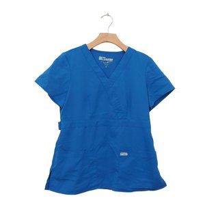 Grey's Anatomy Womens Scrub Top Size Medium Short Sleeve V-Neck Pockets Blue